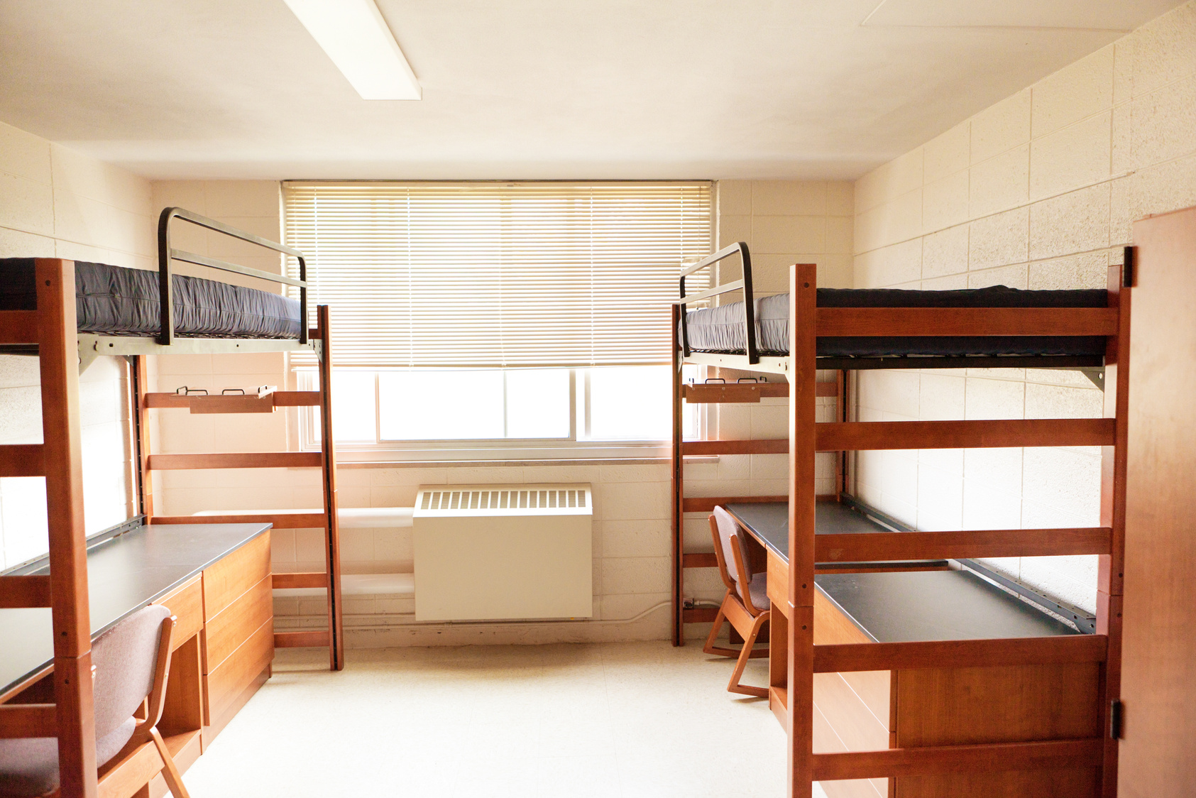 University College Dorm Room with Bunkbeds, Empty Unoccupied Student Bedroom